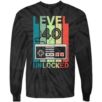 Level 40 Unlocked Video Gamer 40th Birthday Gifts Tie-Dye Long Sleeve Shirt