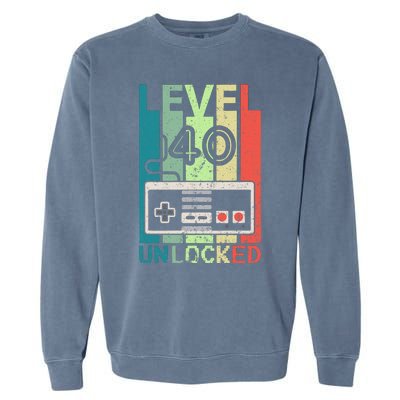 Level 40 Unlocked Video Gamer 40th Birthday Gifts Garment-Dyed Sweatshirt