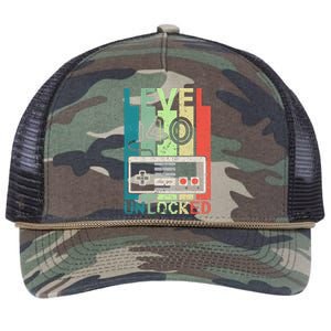 Level 40 Unlocked Video Gamer 40th Birthday Gifts Retro Rope Trucker Hat Cap