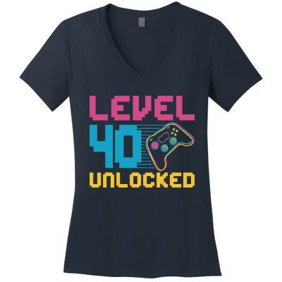 Level 40 Unlocked Gaming Birthday Women's V-Neck T-Shirt