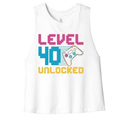 Level 40 Unlocked Gaming Birthday Women's Racerback Cropped Tank