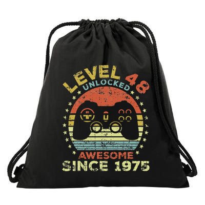 Level 48 Unlocked Awesome Since 1975 48th Birthday Gaming Drawstring Bag