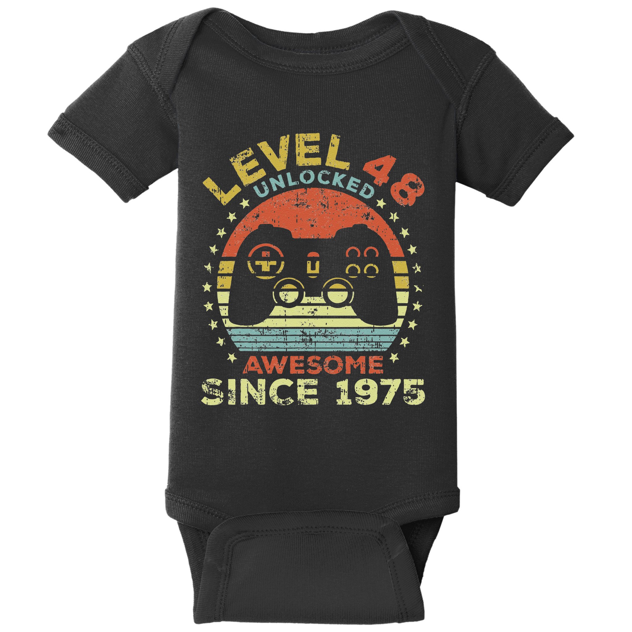 Level 48 Unlocked Awesome Since 1975 48th Birthday Gaming Baby Bodysuit