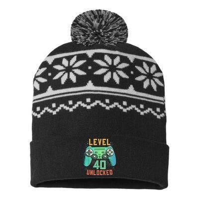 Level 40 Unlocked 40th Birthday Gamer Gifts 40 Year Old Male USA-Made Snowflake Beanie