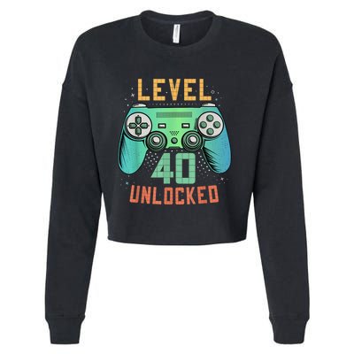 Level 40 Unlocked 40th Birthday Gamer Gifts 40 Year Old Male Cropped Pullover Crew