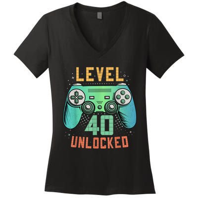 Level 40 Unlocked 40th Birthday Gamer Gifts 40 Year Old Male Women's V-Neck T-Shirt