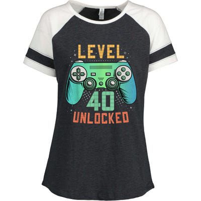 Level 40 Unlocked 40th Birthday Gamer Gifts 40 Year Old Male Enza Ladies Jersey Colorblock Tee