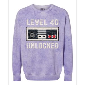 Level 40 Unlocked Video Gamer 40th Birthday Gift Colorblast Crewneck Sweatshirt