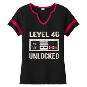 Level 40 Unlocked Video Gamer 40th Birthday Gift Ladies Halftime Notch Neck Tee