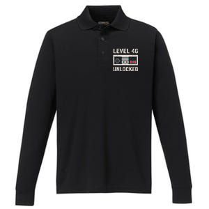 Level 40 Unlocked Video Gamer 40th Birthday Gift Performance Long Sleeve Polo