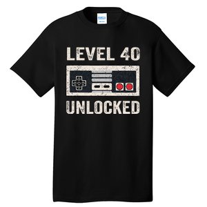 Level 40 Unlocked Video Gamer 40th Birthday Gift Tall T-Shirt