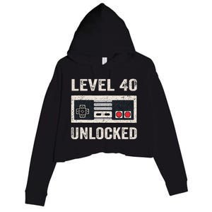 Level 40 Unlocked Video Gamer 40th Birthday Gift Crop Fleece Hoodie