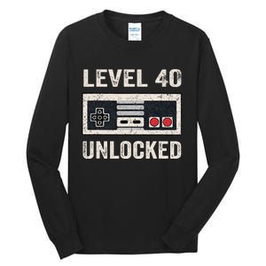 Level 40 Unlocked Video Gamer 40th Birthday Gift Tall Long Sleeve T-Shirt