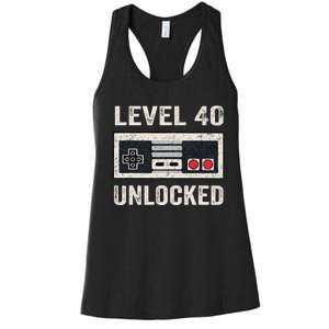 Level 40 Unlocked Video Gamer 40th Birthday Gift Women's Racerback Tank