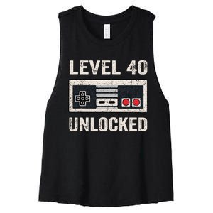 Level 40 Unlocked Video Gamer 40th Birthday Gift Women's Racerback Cropped Tank