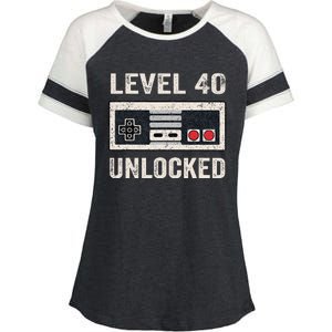 Level 40 Unlocked Video Gamer 40th Birthday Gift Enza Ladies Jersey Colorblock Tee