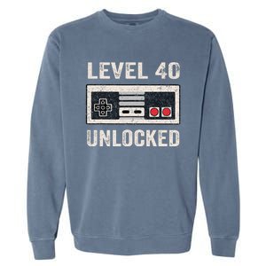 Level 40 Unlocked Video Gamer 40th Birthday Gift Garment-Dyed Sweatshirt