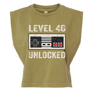 Level 40 Unlocked Video Gamer 40th Birthday Gift Garment-Dyed Women's Muscle Tee