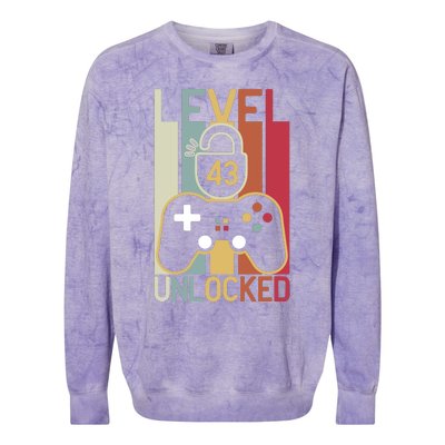 Level 43 Unlocked Birthday Gift Vintage Retro Colorblast Crewneck Sweatshirt