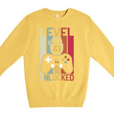 Level 43 Unlocked Birthday Gift Vintage Retro Premium Crewneck Sweatshirt