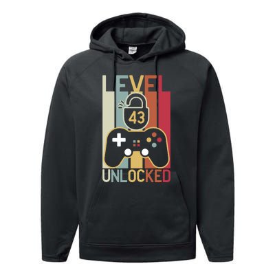 Level 43 Unlocked Birthday Gift Vintage Retro Performance Fleece Hoodie