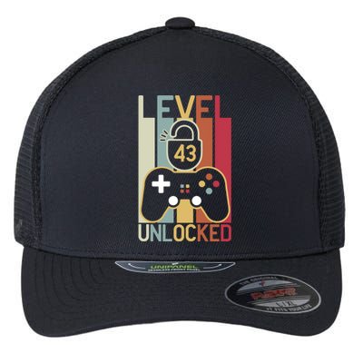 Level 43 Unlocked Birthday Gift Vintage Retro Flexfit Unipanel Trucker Cap