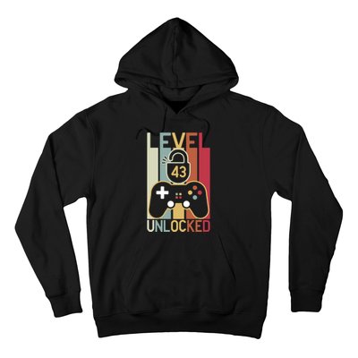 Level 43 Unlocked Birthday Gift Vintage Retro Hoodie