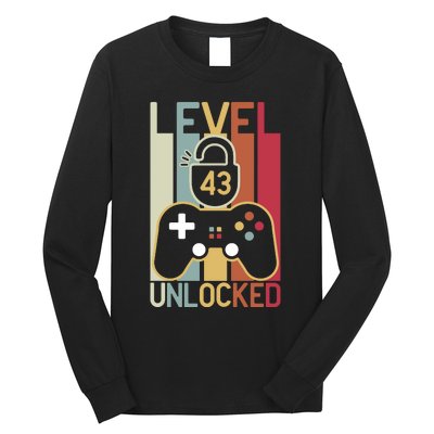 Level 43 Unlocked Birthday Gift Vintage Retro Long Sleeve Shirt