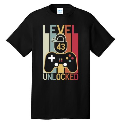 Level 43 Unlocked Birthday Gift Vintage Retro Tall T-Shirt