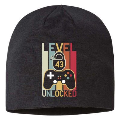 Level 43 Unlocked Birthday Gift Vintage Retro Sustainable Beanie