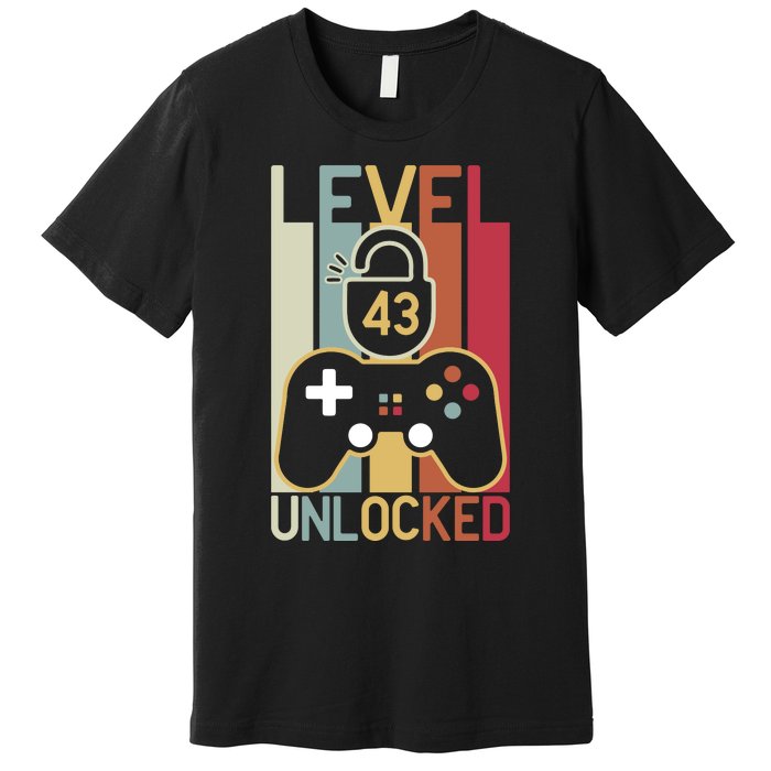 Level 43 Unlocked Birthday Gift Vintage Retro Premium T-Shirt