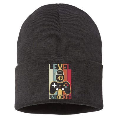 Level 43 Unlocked Birthday Gift Vintage Retro Sustainable Knit Beanie