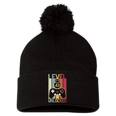 Level 43 Unlocked Birthday Gift Vintage Retro Pom Pom 12in Knit Beanie