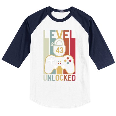 Level 43 Unlocked Birthday Gift Vintage Retro Baseball Sleeve Shirt