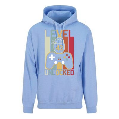 Level 43 Unlocked Birthday Gift Vintage Retro Unisex Surf Hoodie