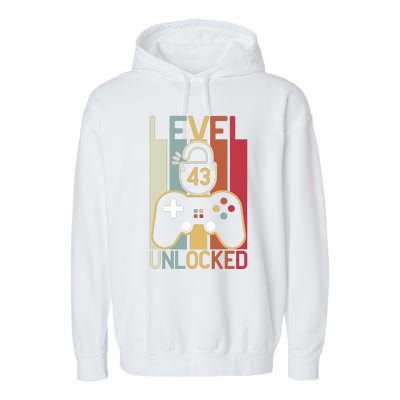 Level 43 Unlocked Birthday Gift Vintage Retro Garment-Dyed Fleece Hoodie