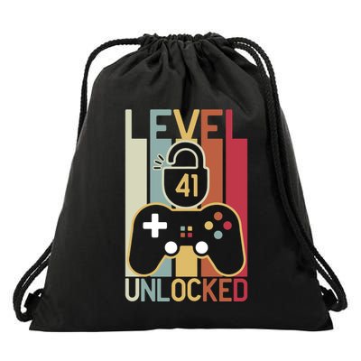 Level 41 Unlocked Birthday Gift Vintage Retro Drawstring Bag