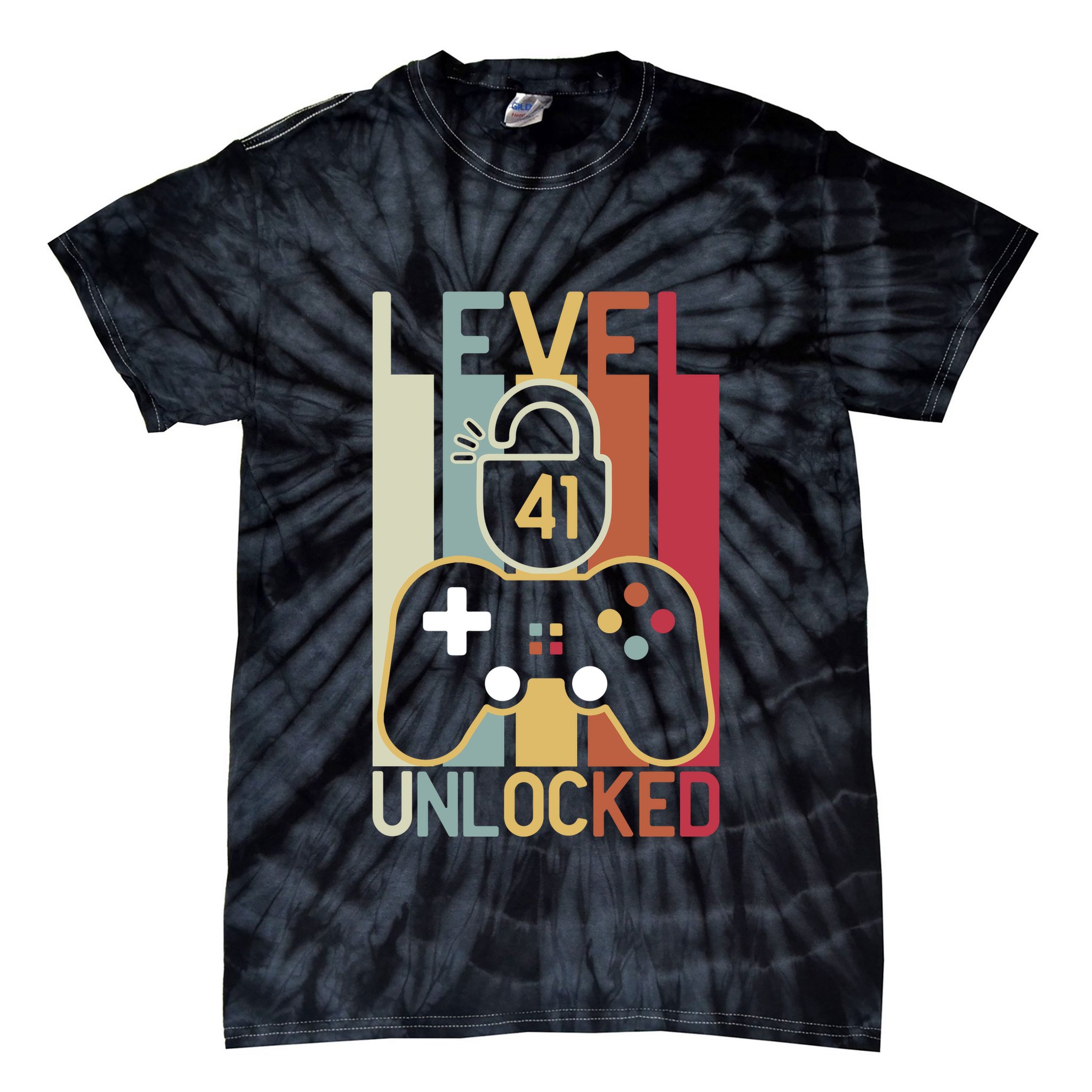 Level 41 Unlocked Birthday Gift Vintage Retro Tie-Dye T-Shirt