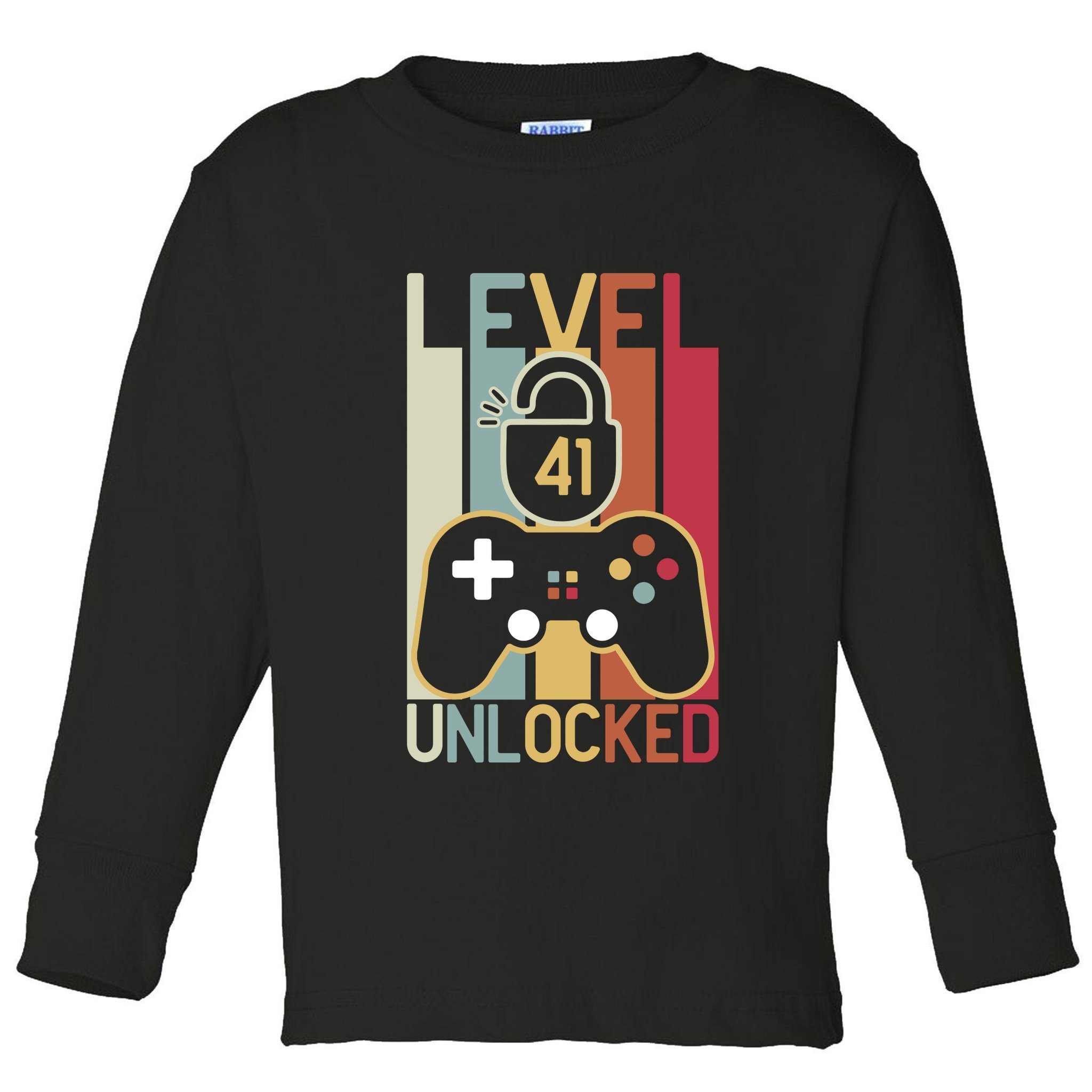 Level 41 Unlocked Birthday Gift Vintage Retro Toddler Long Sleeve Shirt