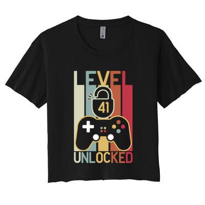 Level 41 Unlocked Birthday Gift Vintage Retro Crop Top