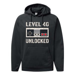 Level 40 Unlocked Video Gamer 40th Birthday Performance Fleece Hoodie