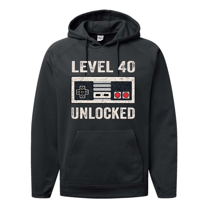 Level 40 Unlocked Video Gamer 40th Birthday Performance Fleece Hoodie