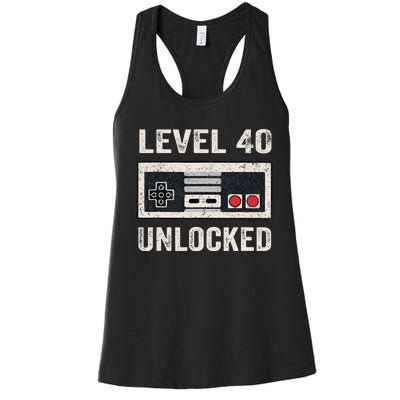 Level 40 Unlocked Video Gamer 40th Birthday Women's Racerback Tank