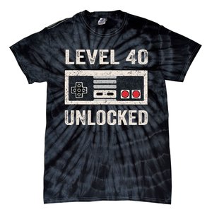 Level 40 Unlocked Video Gamer 40th Birthday Tie-Dye T-Shirt