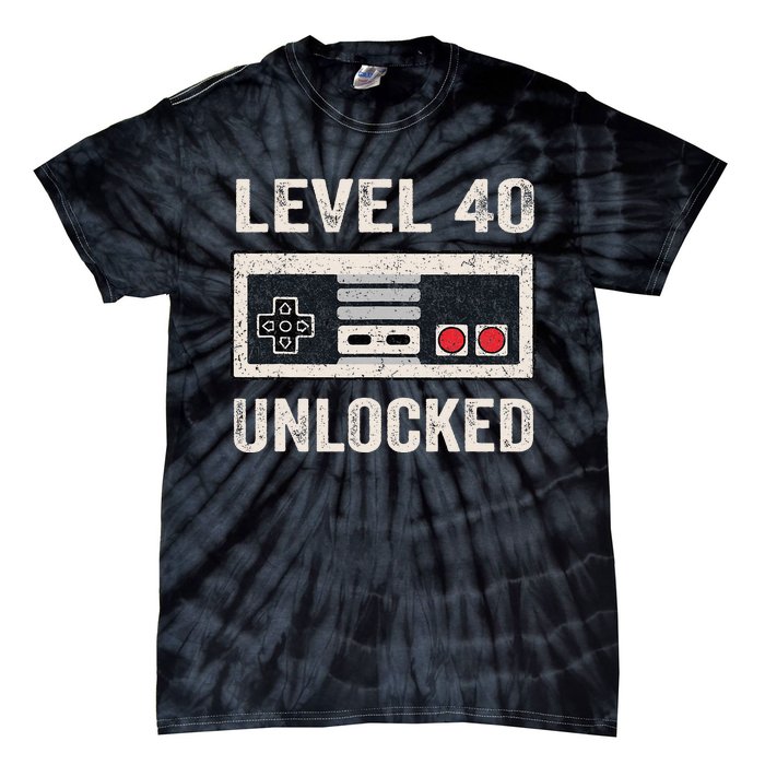 Level 40 Unlocked Video Gamer 40th Birthday Tie-Dye T-Shirt