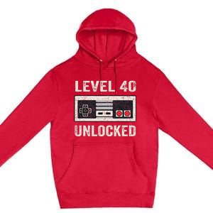 Level 40 Unlocked Video Gamer 40th Birthday Premium Pullover Hoodie