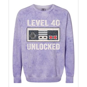 Level 40 Unlocked Video Gamer 40th Birthday Gift Colorblast Crewneck Sweatshirt