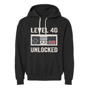 Level 40 Unlocked Video Gamer 40th Birthday Gift Garment-Dyed Fleece Hoodie