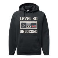 Level 40 Unlocked Video Gamer 40th Birthday Gift Performance Fleece Hoodie