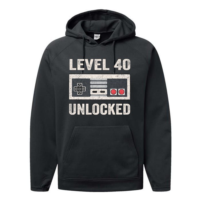 Level 40 Unlocked Video Gamer 40th Birthday Gift Performance Fleece Hoodie